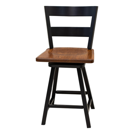 Post Mission 24" Black & Wood 2-Slat Swivel Bar Stool | M-EB&E-MC