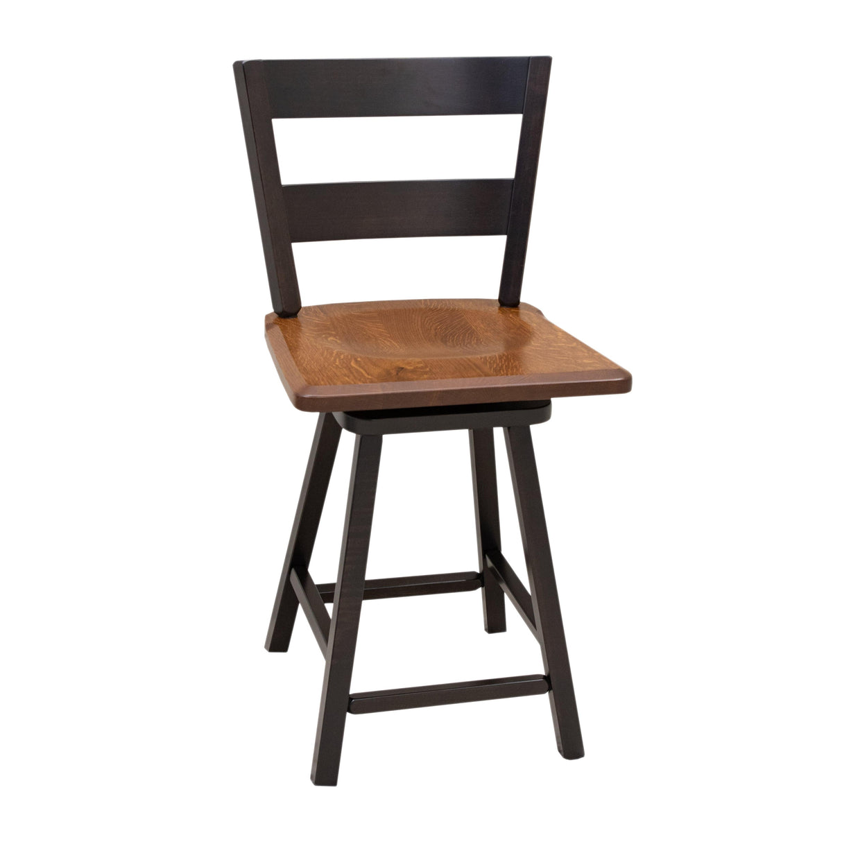 Post Mission 24" Black & Wood 2-Slat Swivel Bar Stool | M-EB&RQSWO-GB