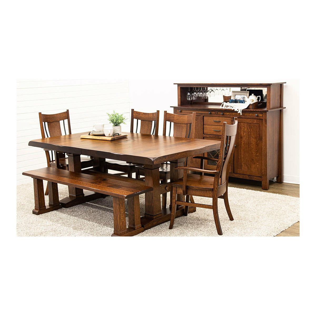 Rowan Quarter Sawn White Oak Wood Extending Dining Table with Built-Down Top | GB