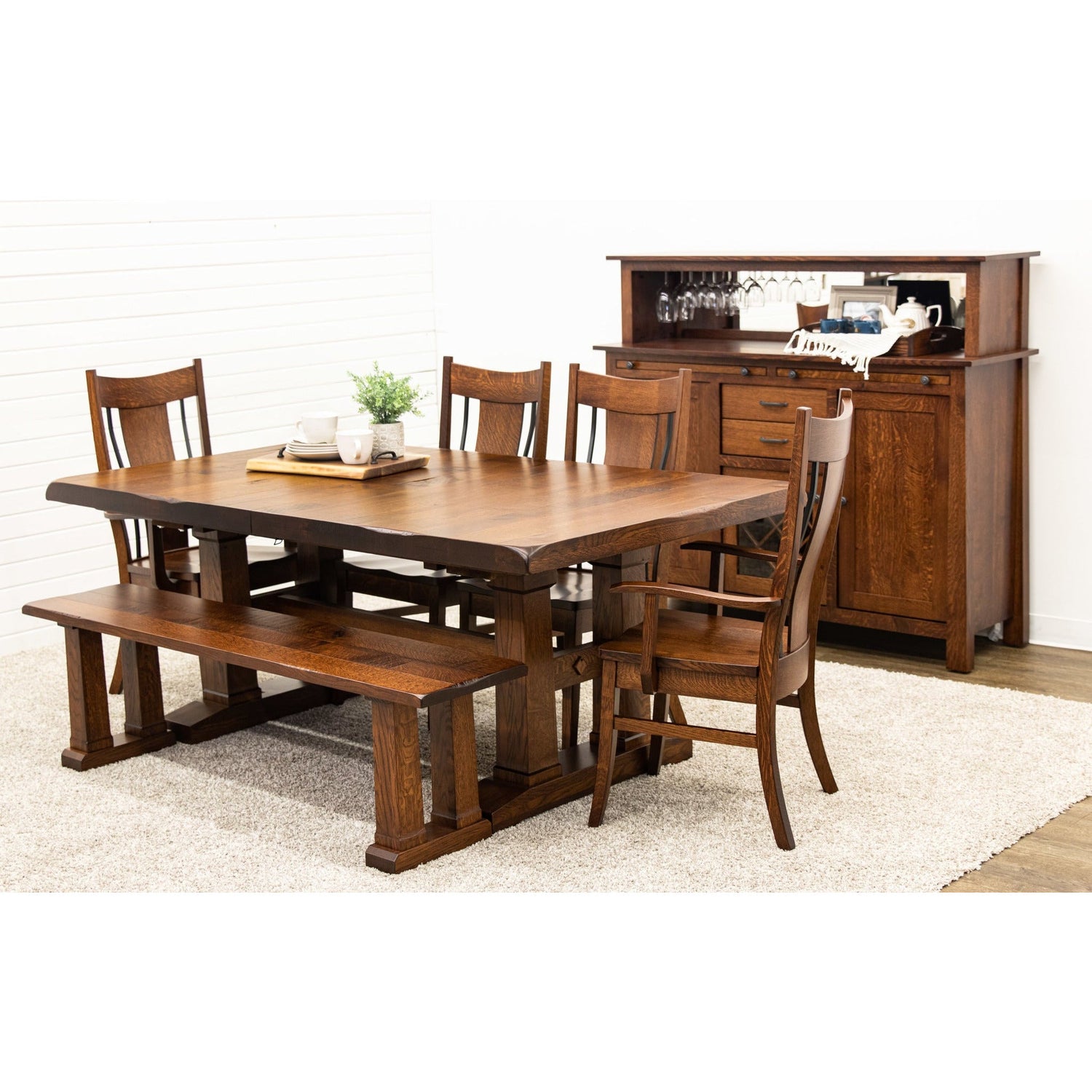 OBG Wine Buffet with Hutch Topper in Quarter Sawn White Oak Wood | GB