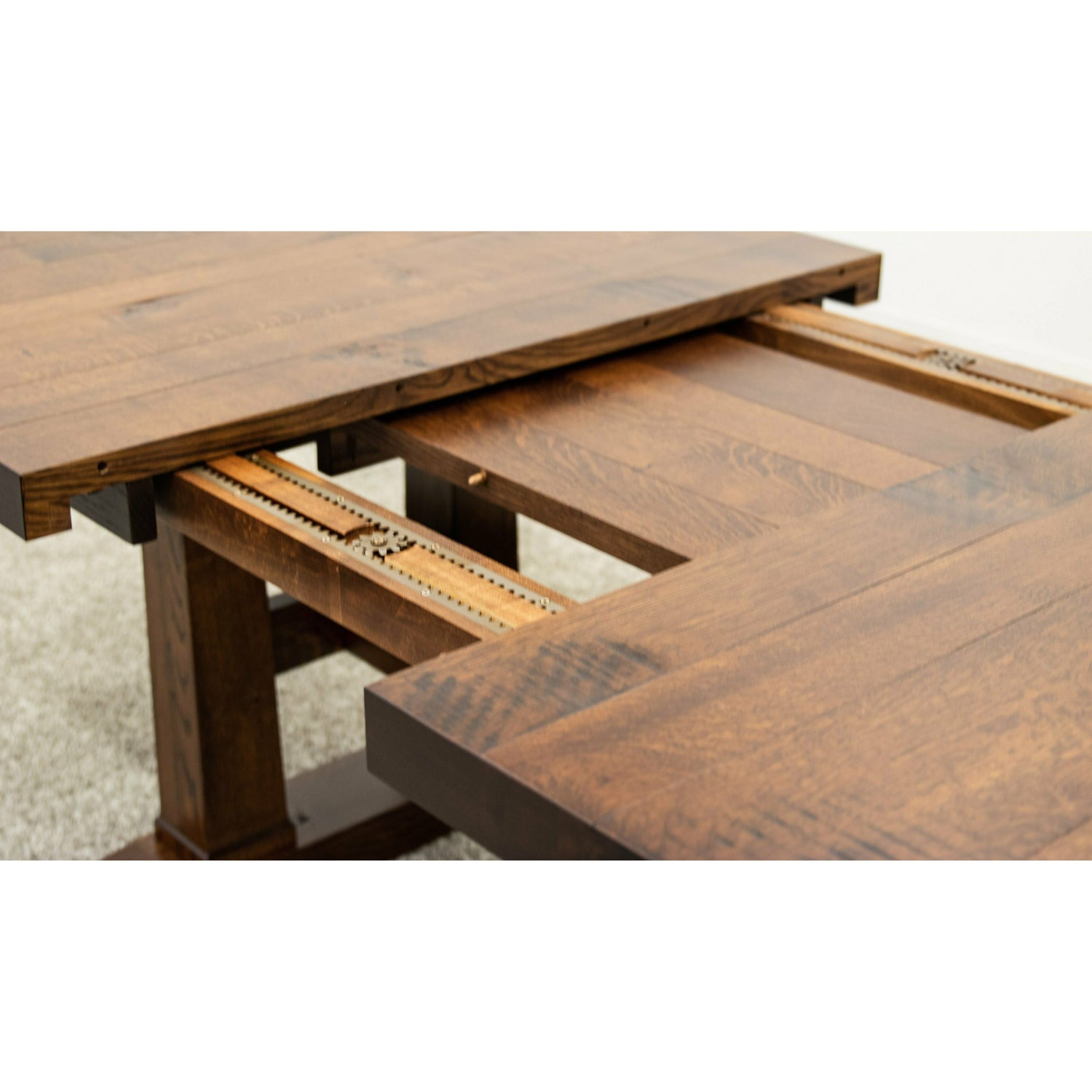 Rowan Quarter Sawn White Oak Wood Extending Dining Table with Built-Down Top | GB