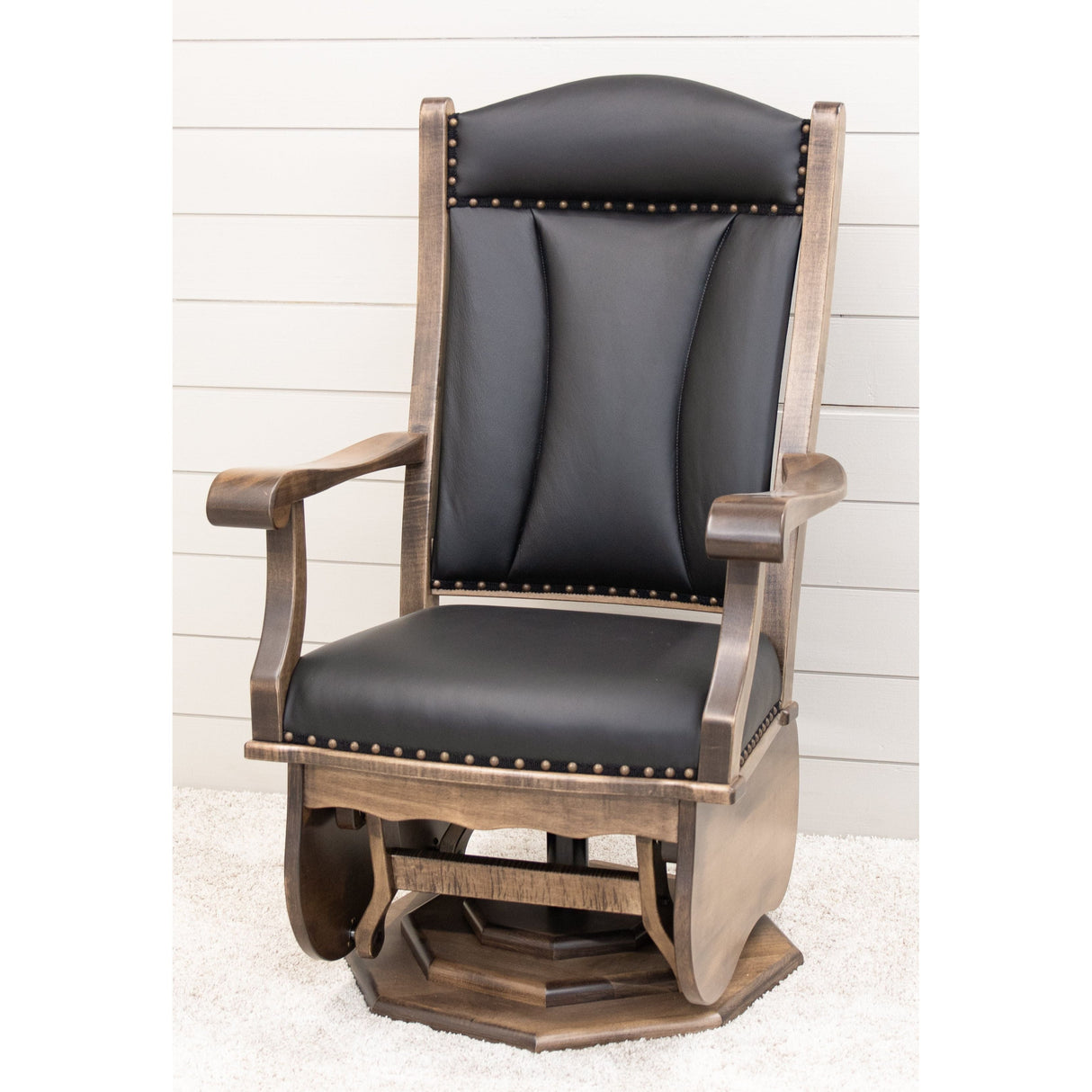 SPG-47 Clark Black Leather Swivel Glider & Ottoman | M-CO