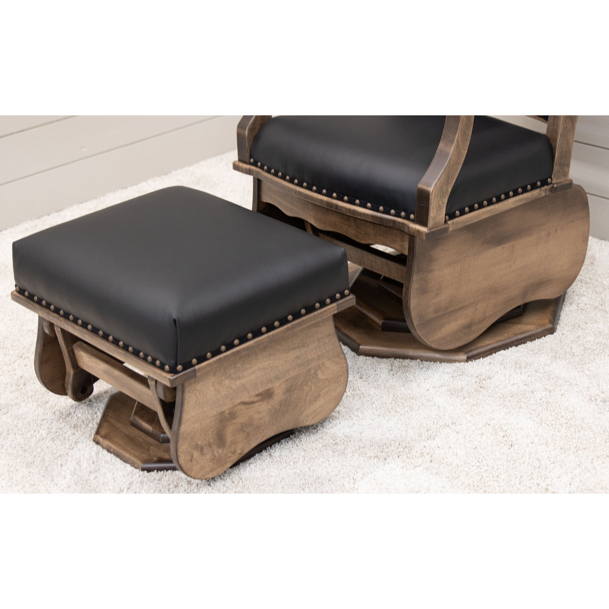 SPG-47 Clark Black Leather Swivel Glider & Ottoman | M-CO