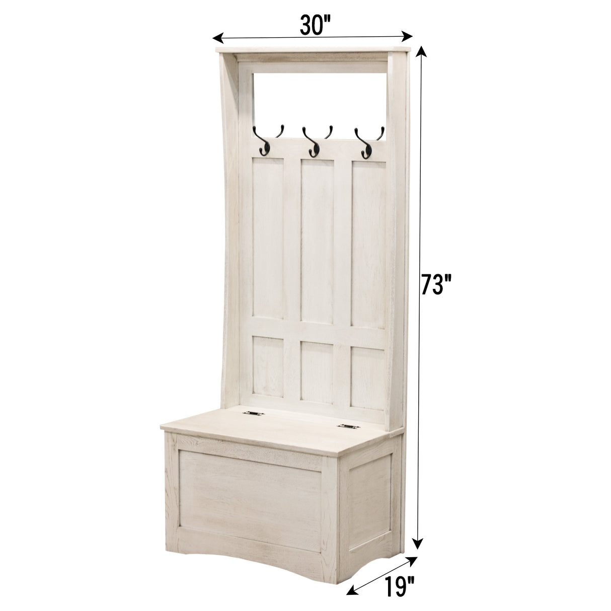 Shaker Oak Wood White Hall Tree Bench | CS