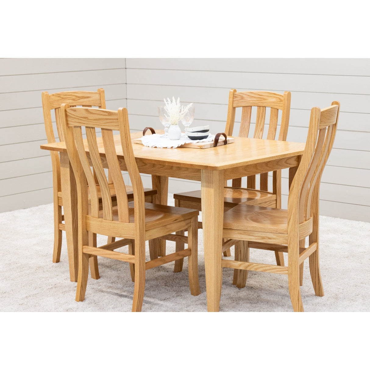 Lakeland Amish Oak Small Dining Table Set for 4