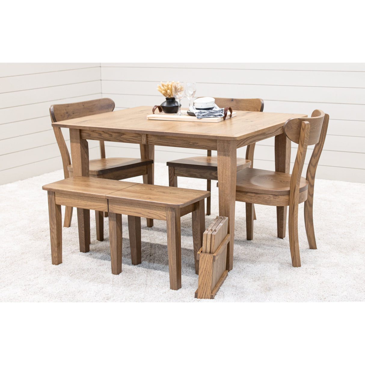 Shaker Leg White Wood Expandable Dining Bench | WB