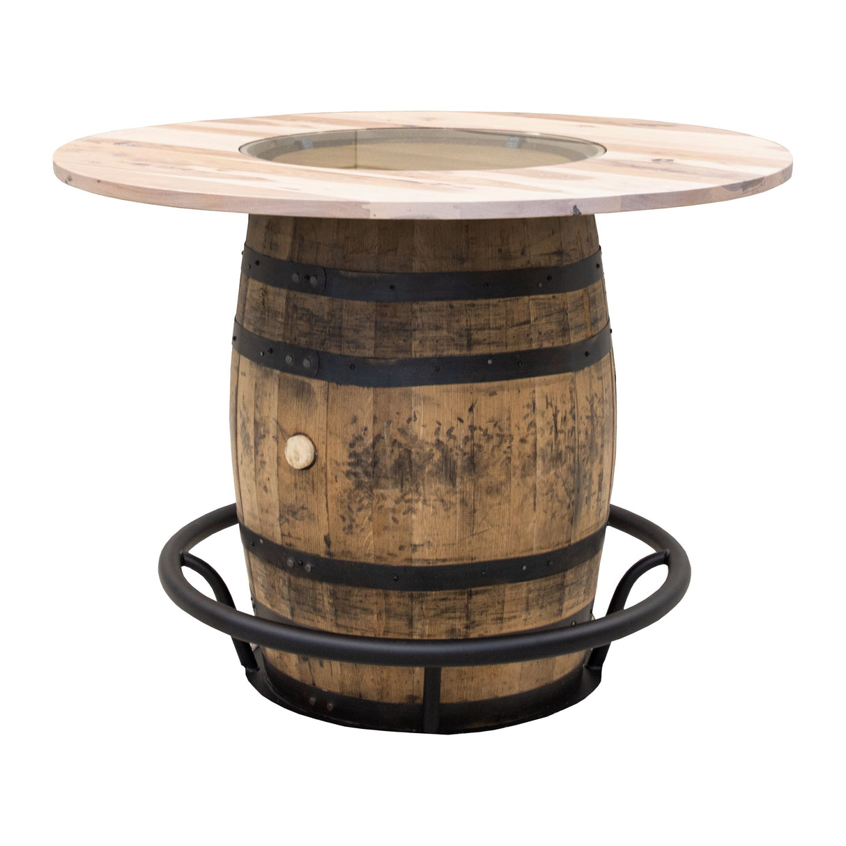 Round Whiskey Hickory Wood Single Barrel Pub Table | SW