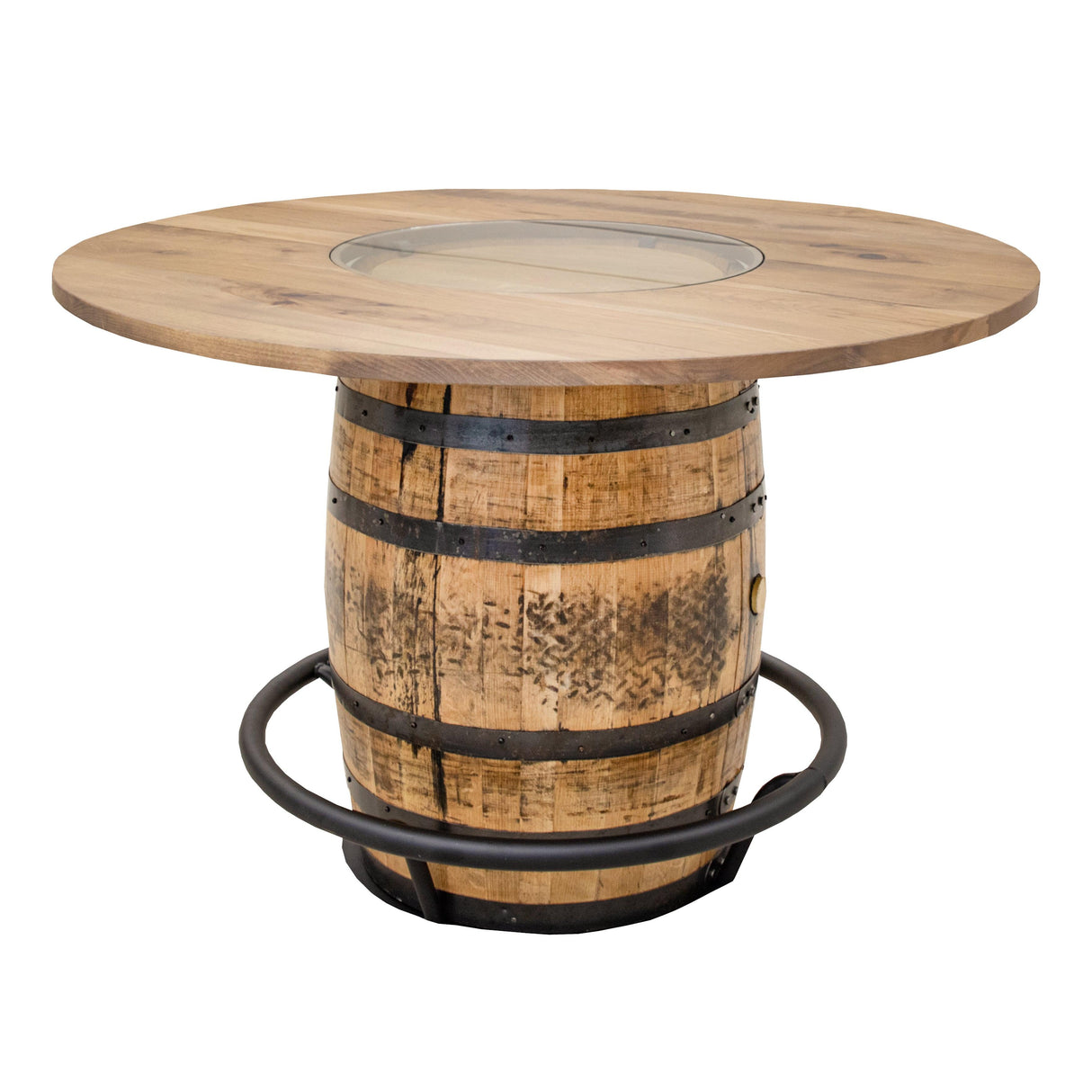 Round Whiskey Hickory Wood Single Barrel Pub Table | WB