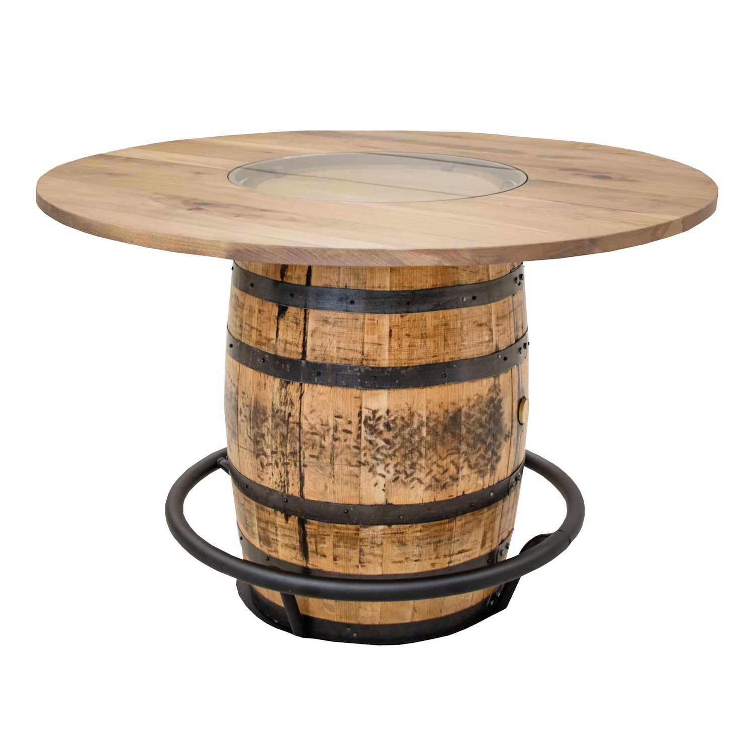 Round Whiskey Hickory Wood Single Barrel Pub Table | WB
