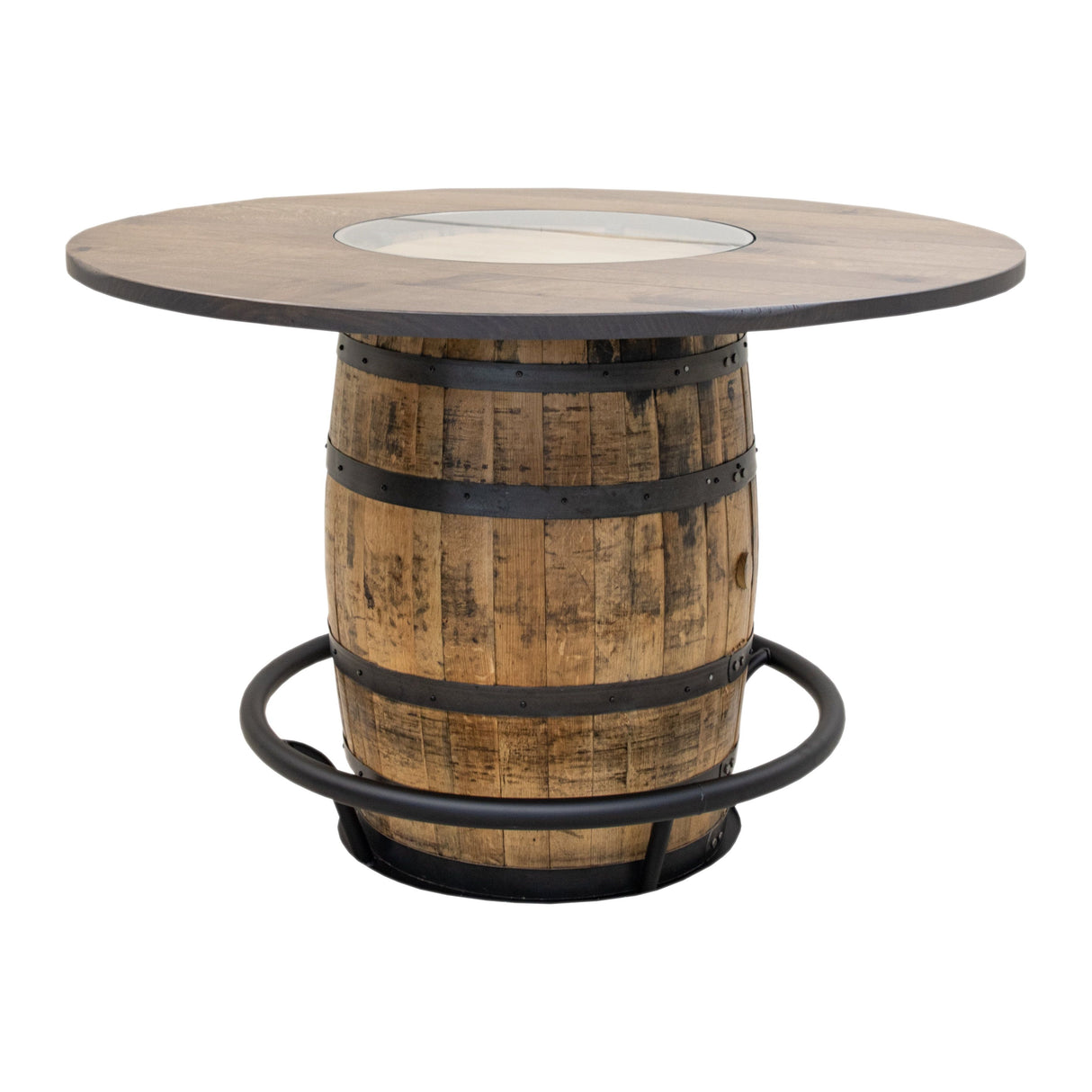 Round Whiskey Quarter Sawn White Oak Wood Single Barrel Pub Table | SB