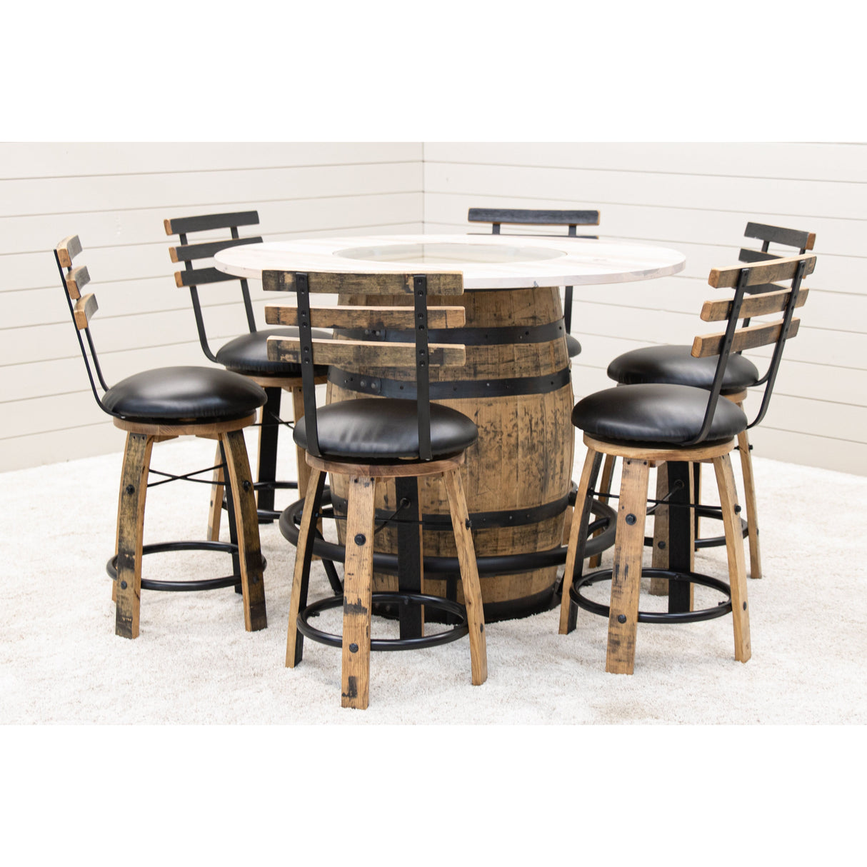 Round Whiskey Hickory Wood Single Barrel Pub Table | SW