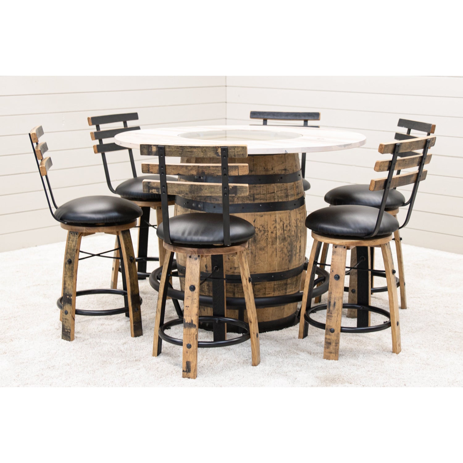 Round Whiskey Hickory Wood Single Barrel Pub Table | SW