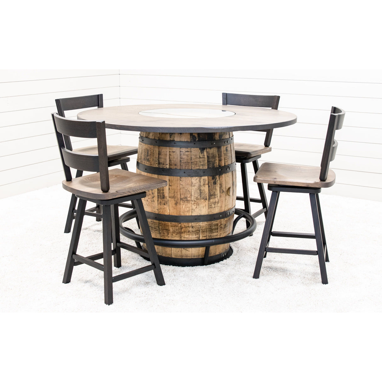 Round Whiskey Quarter Sawn White Oak Wood Single Barrel Pub Table | SB