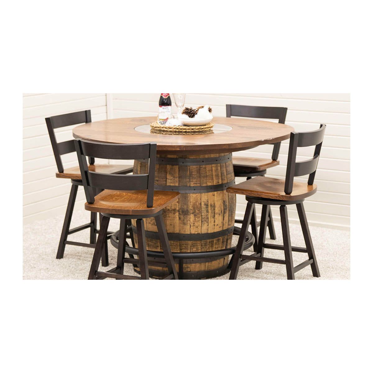 Round Whiskey Quarter Sawn White Oak Wood Single Barrel Pub Table | GB