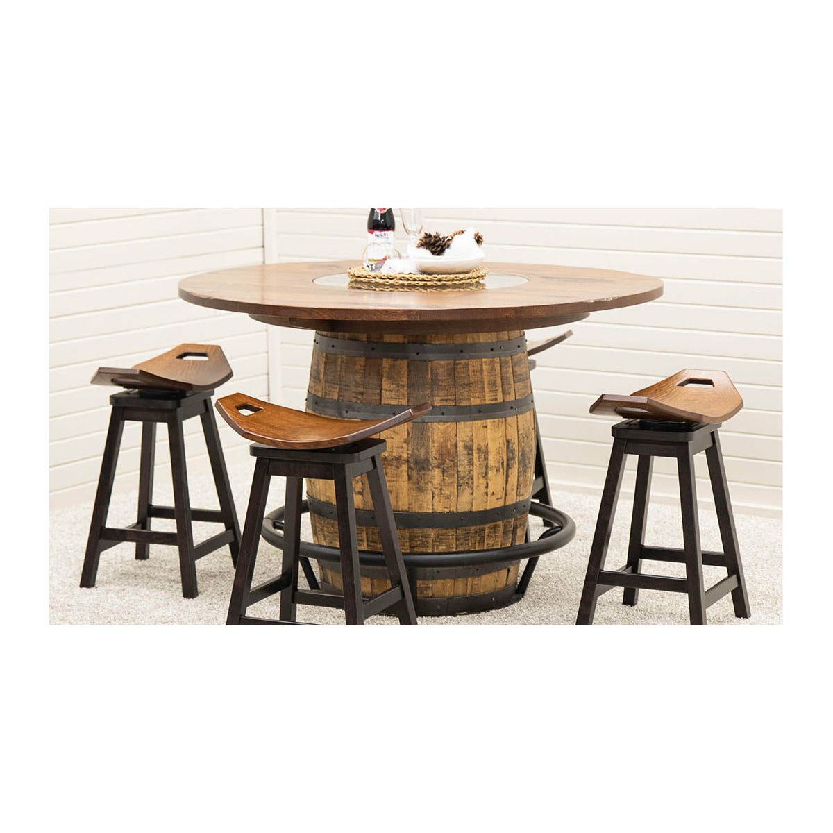 Round Whiskey Quarter Sawn White Oak Wood Single Barrel Pub Table | GB