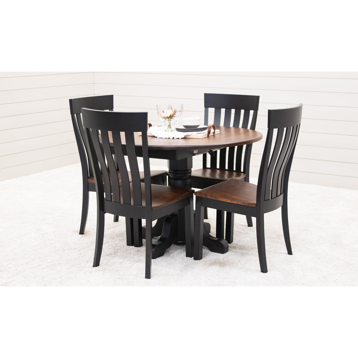 Traditional Round Drop Leaf Black & Wood Dining Table | M-EB&C-GB