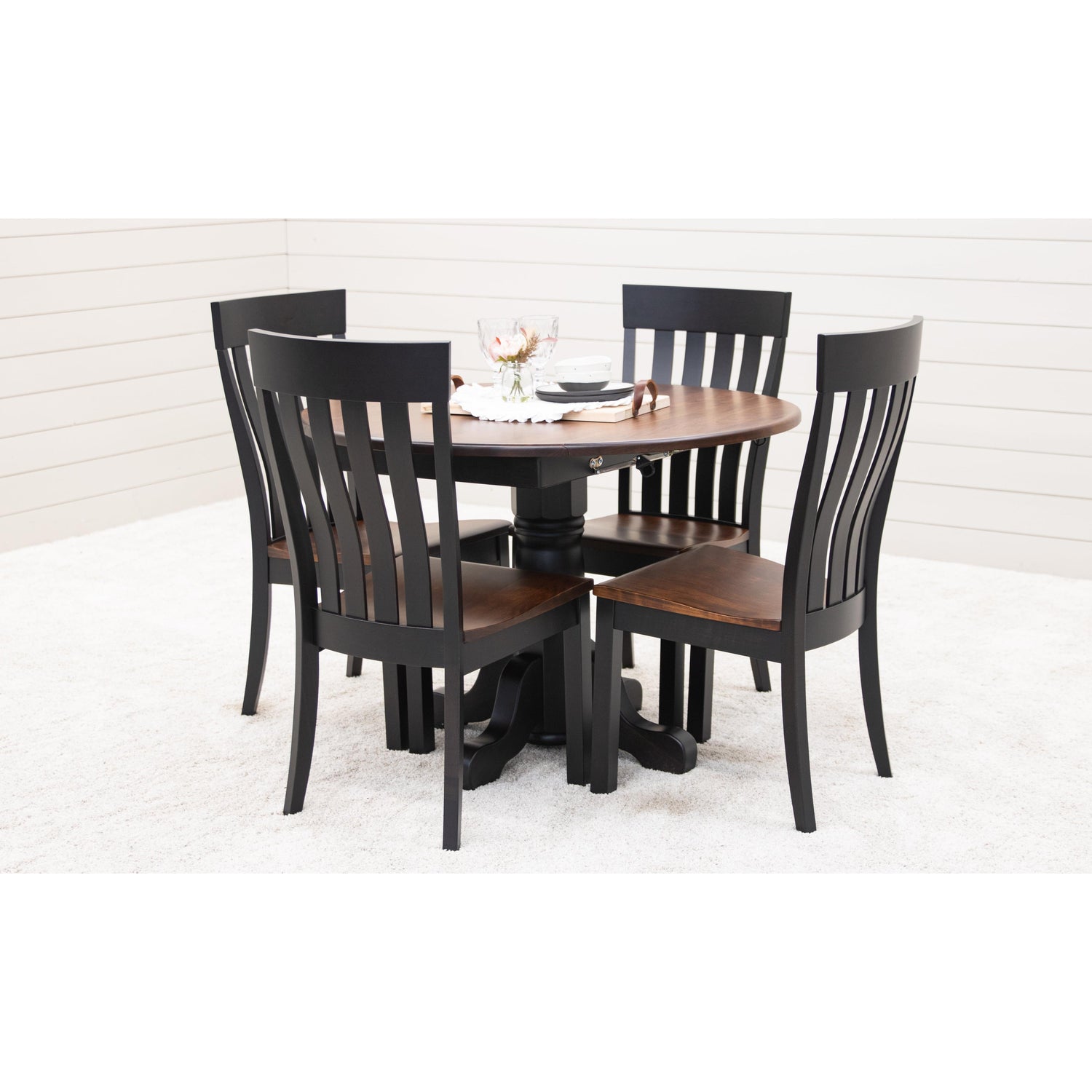 Traditional Round Drop Leaf Black & Wood Dining Table | M-EB&C-GB