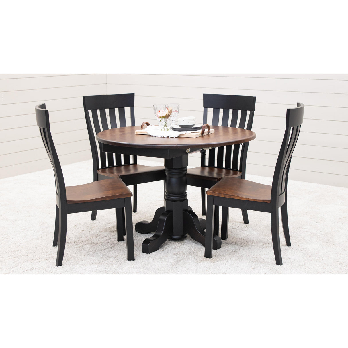 Traditional Round Drop Leaf Black & Wood Dining Table | M-EB&C-GB