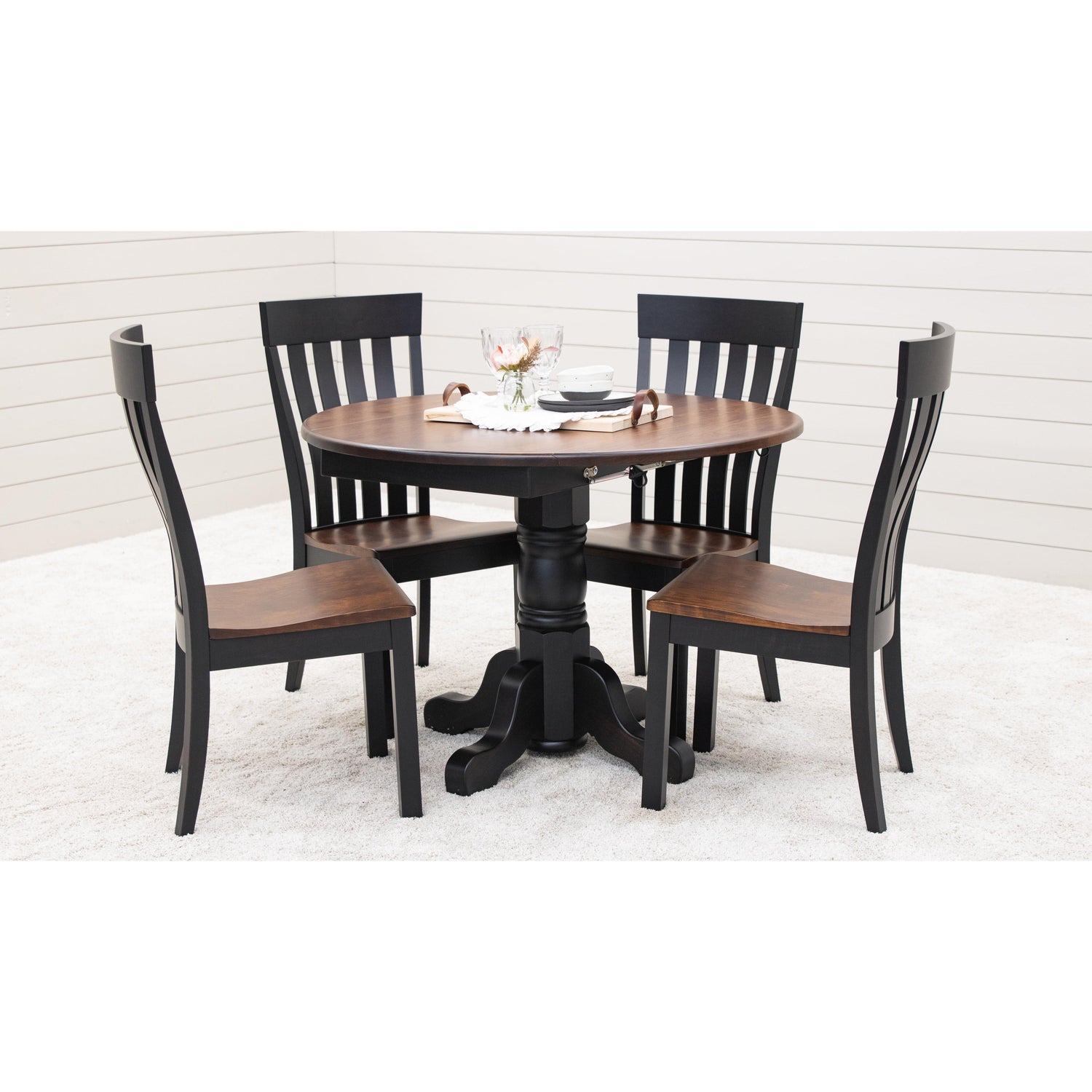 Traditional Round Drop Leaf Black & Wood Dining Table | M-EB&C-GB