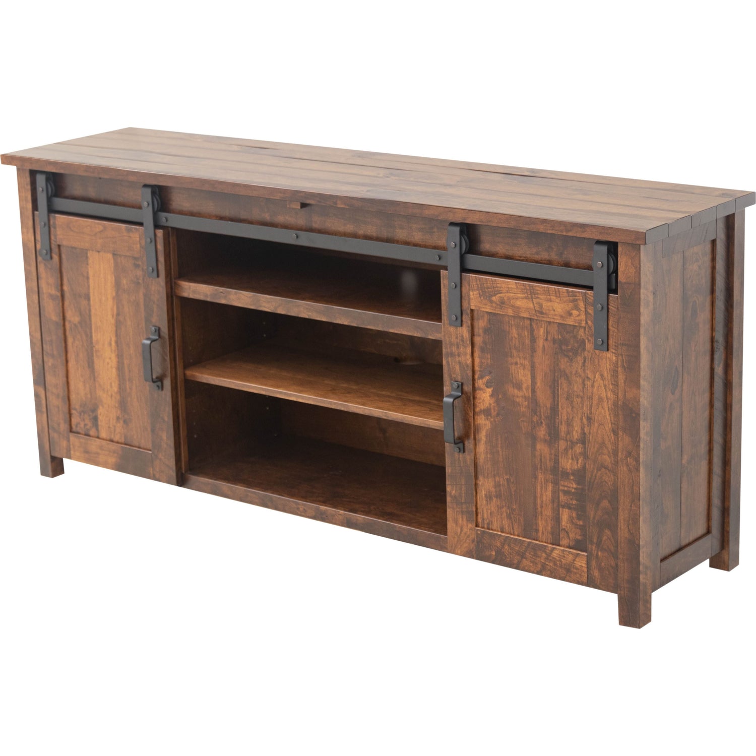 Arcadia 72" Cherry Wood Sliding Barn Door Post TV Console | ASB