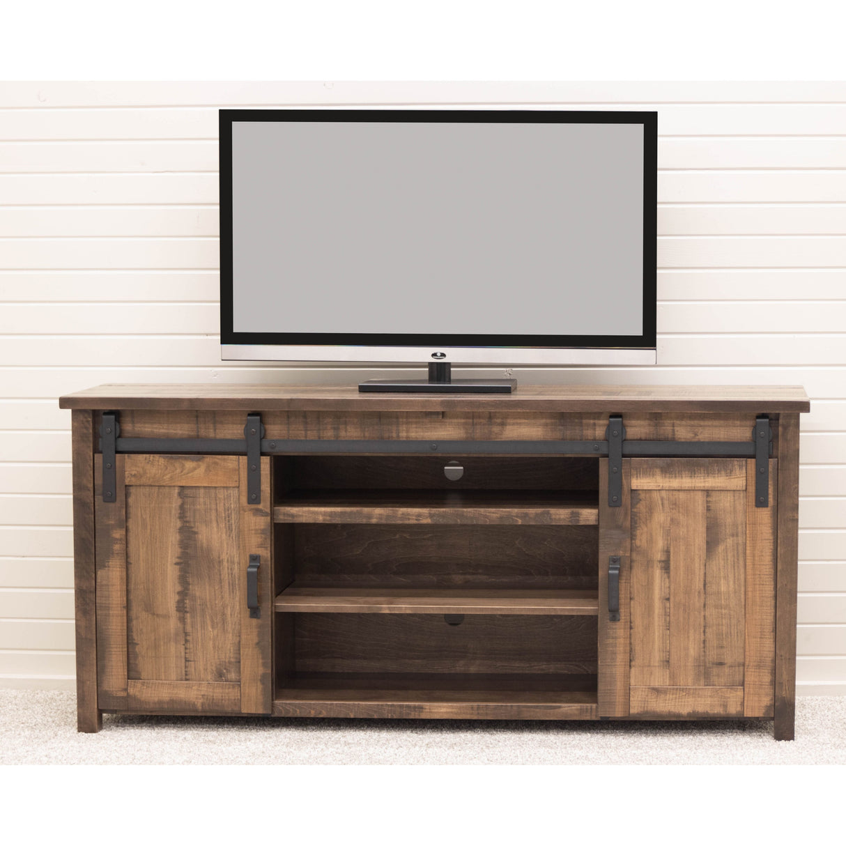 Arcadia 72" Maple Wood Sliding Barn Door Post TV Console | CO