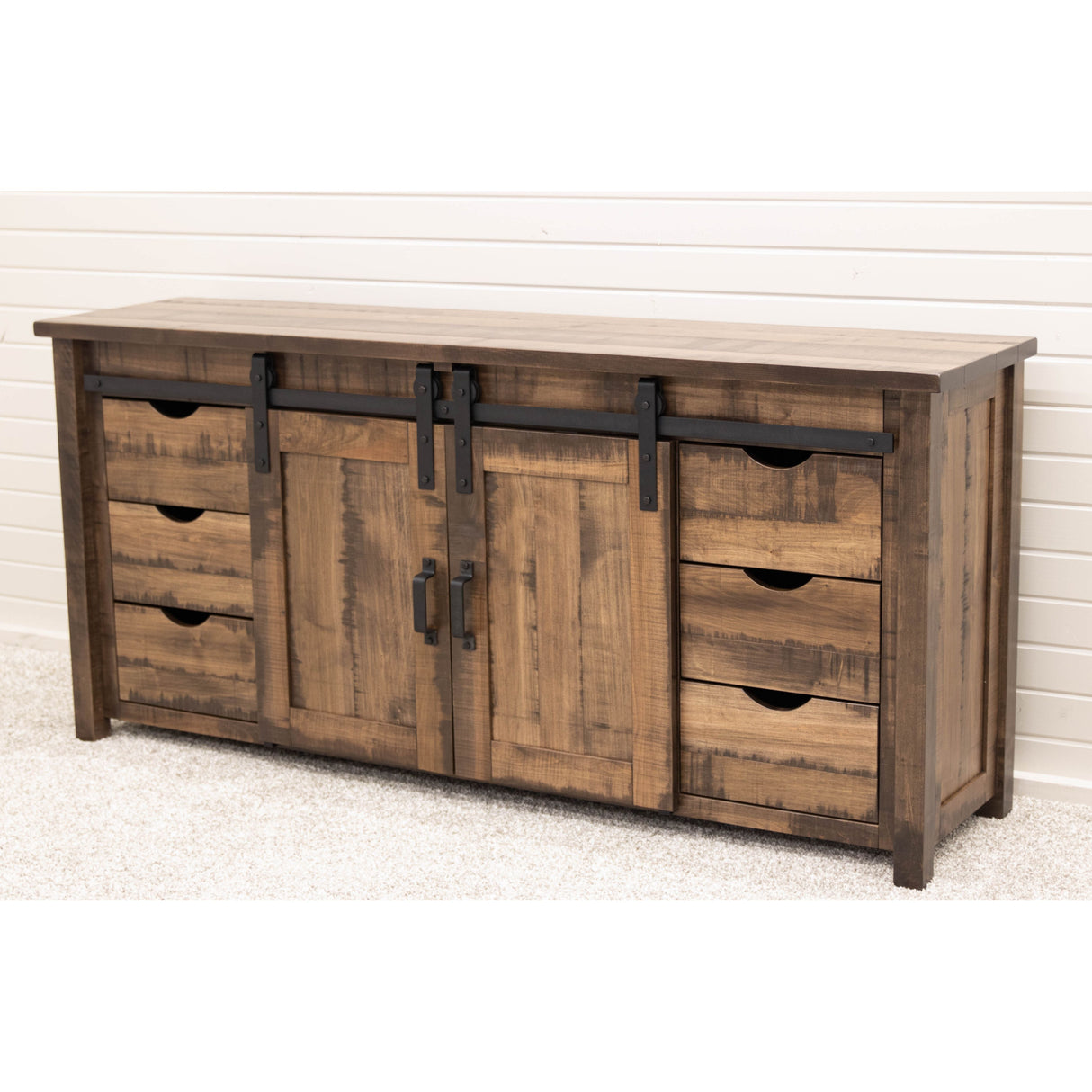Arcadia 72" Maple Wood Sliding Barn Door Post TV Console | CO