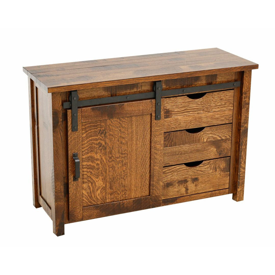 Arcadia 48" Quarter Sawn White Oak Wood Sliding Barn Door Post TV Console | GB