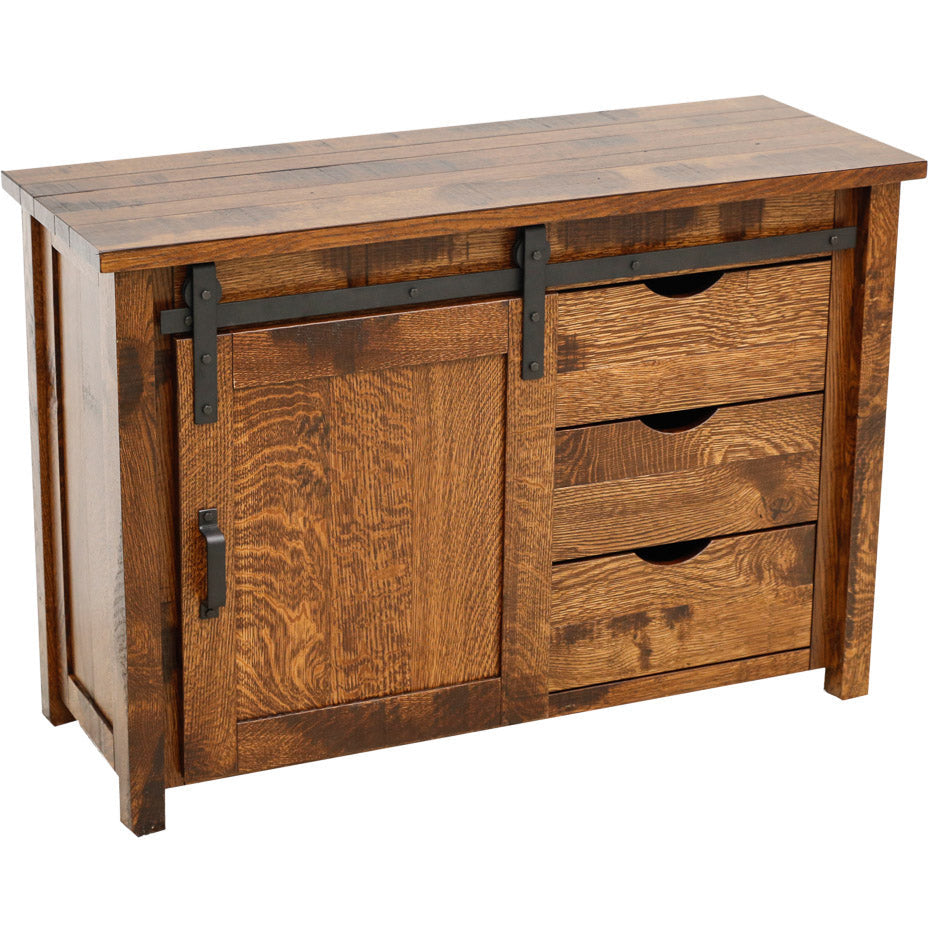 Arcadia 48" Quarter Sawn White Oak Wood Sliding Barn Door Post TV Console | GB