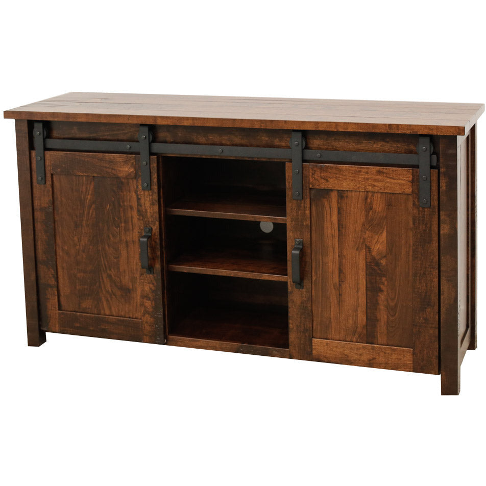 Arcadia 60" Cherry Wood Sliding Barn Door Post TV Console | ASB