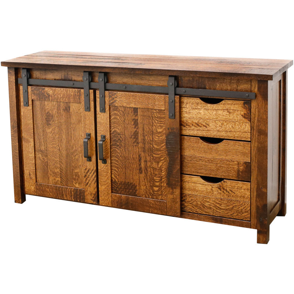 Arcadia 60" Quarter Sawn White Oak Wood Sliding Barn Door Post TV Console | GB