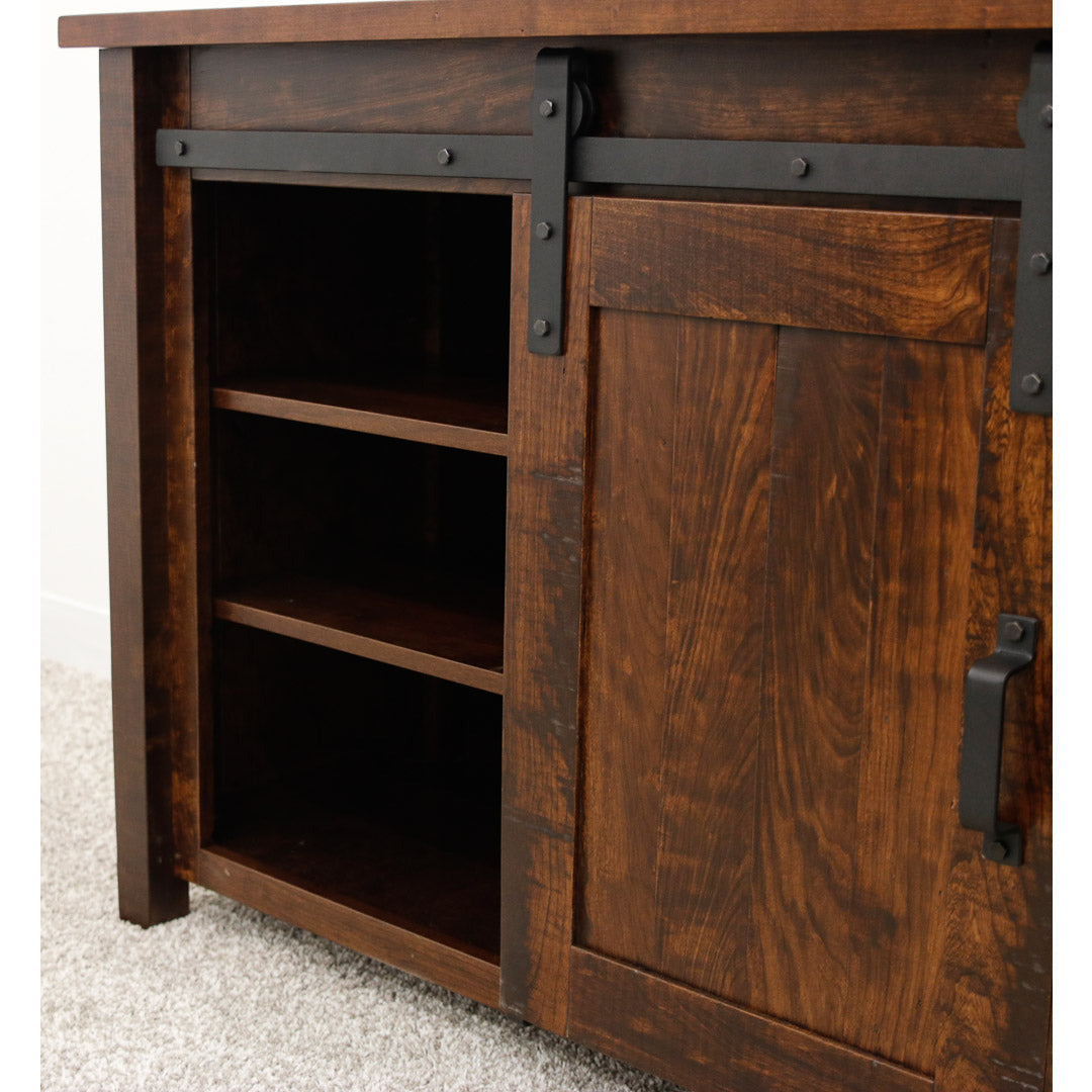 Arcadia 60" Cherry Wood Sliding Barn Door Post TV Console | ASB