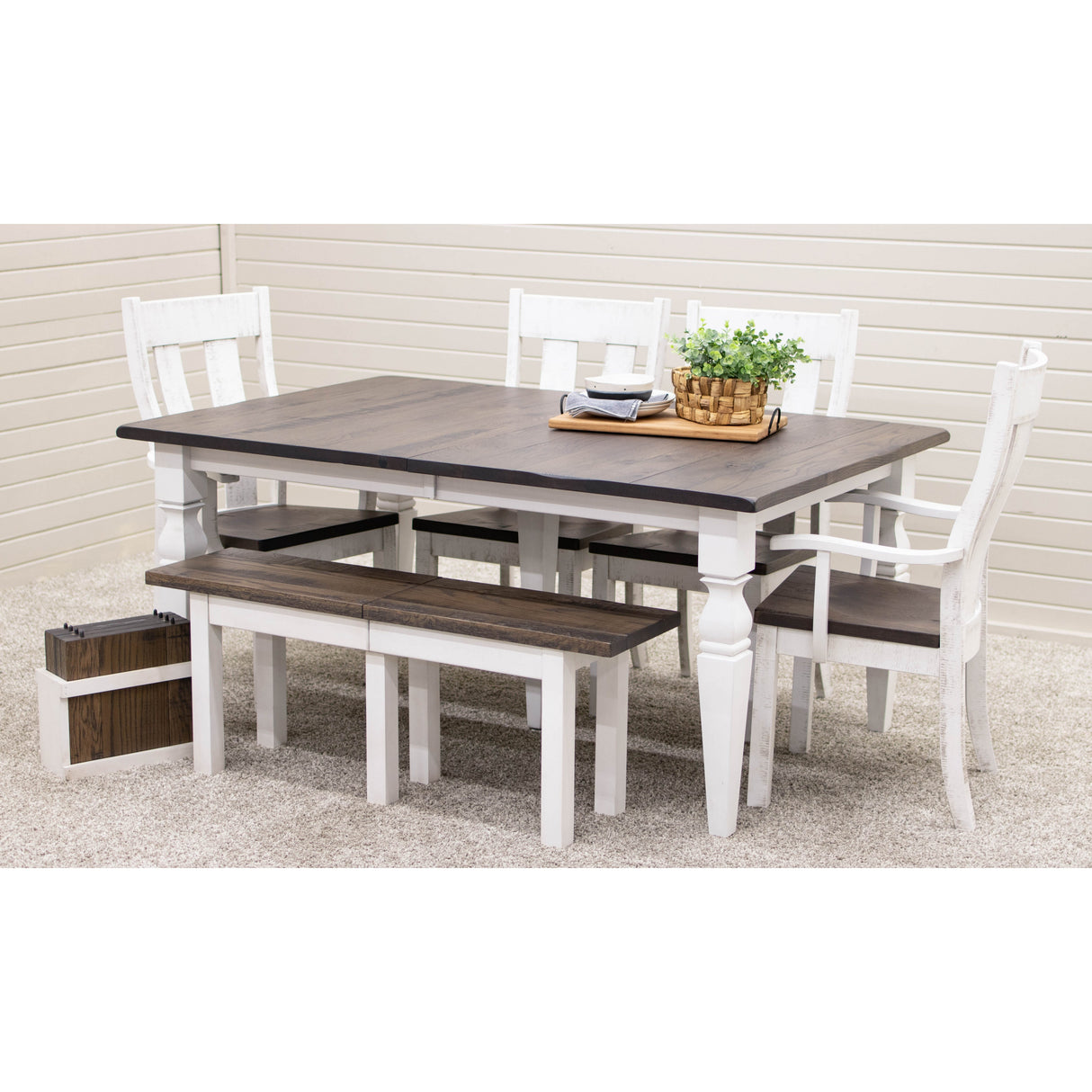 Classic Turned Cam Leg White & Wood Extending Dining Table | M-GW&RWO-SB