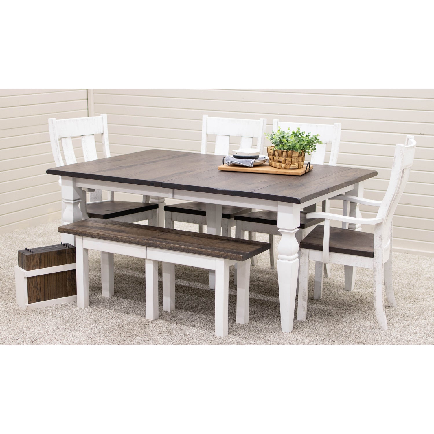 Classic Turned Cam Leg White & Wood Extending Dining Table | M-GW&RWO-SB