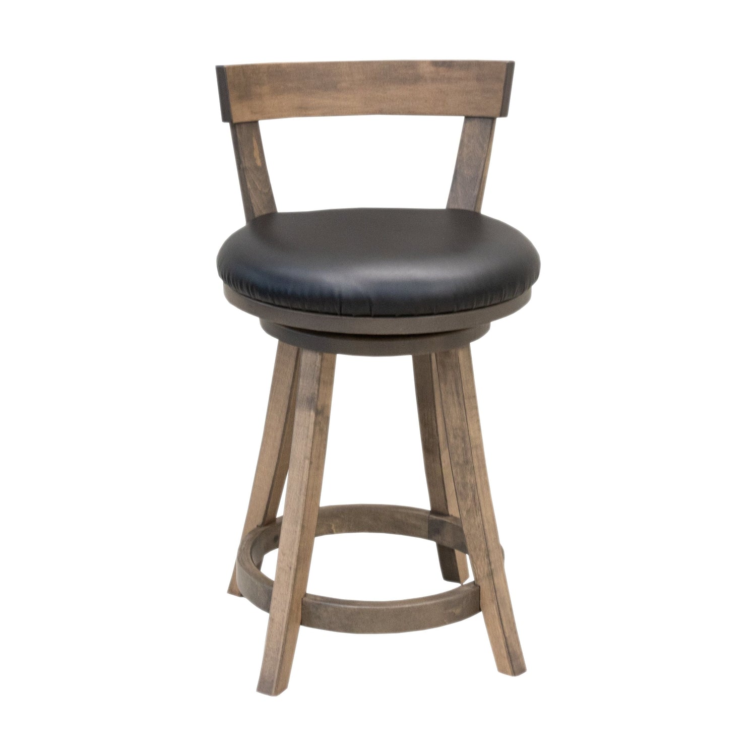 Turnstone 24" Maple Wood Swivel Bar Stool with Black Faux Leather Seat | SP
