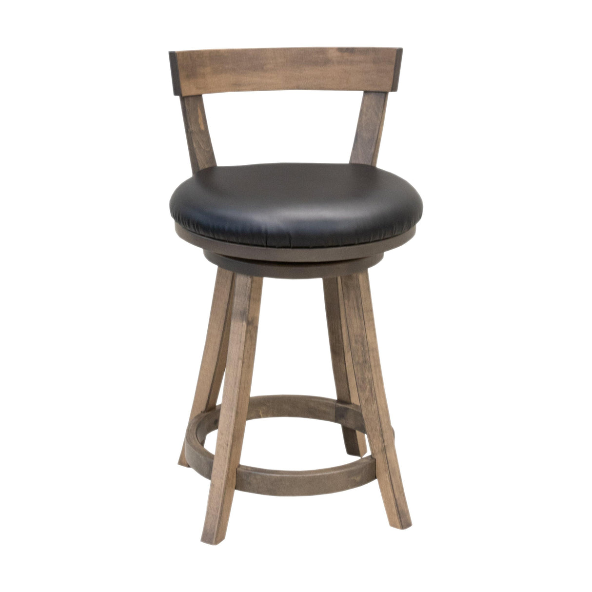 Turnstone 24" Maple Wood Swivel Bar Stool with Black Faux Leather Seat | SP