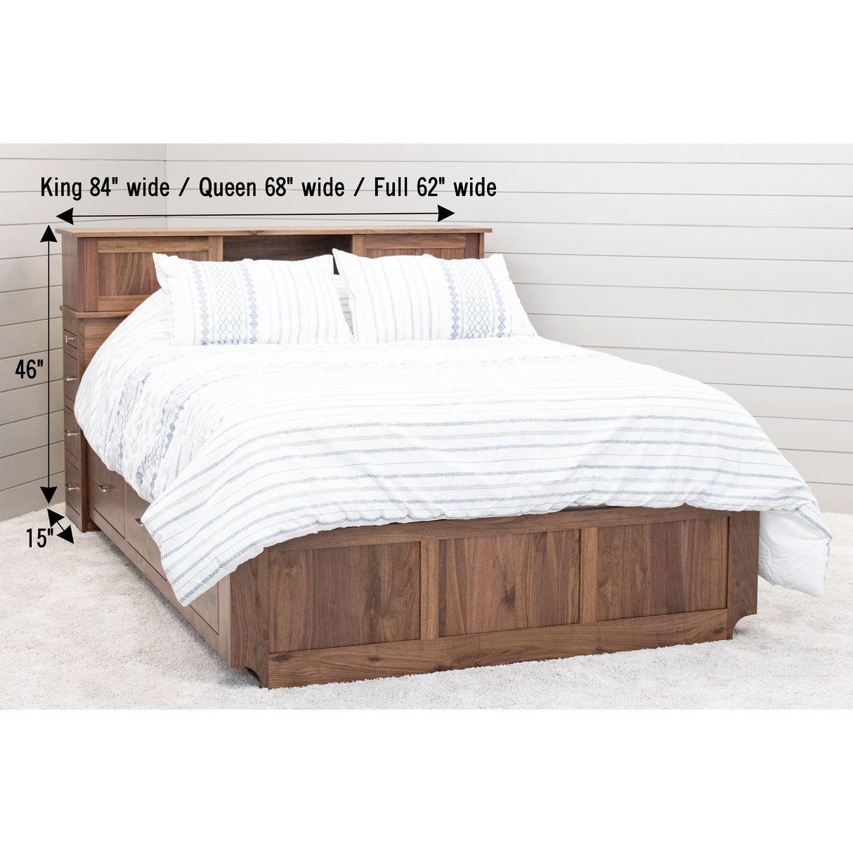 Weston Walnut Wood Storage Headboard & Platform Drawer Bed | NAT