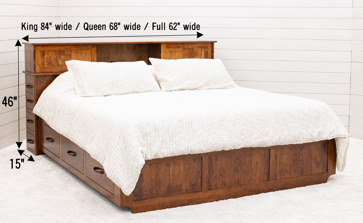 Weston Cherry Wood Storage Headboard & Platform Drawer Bed | MC