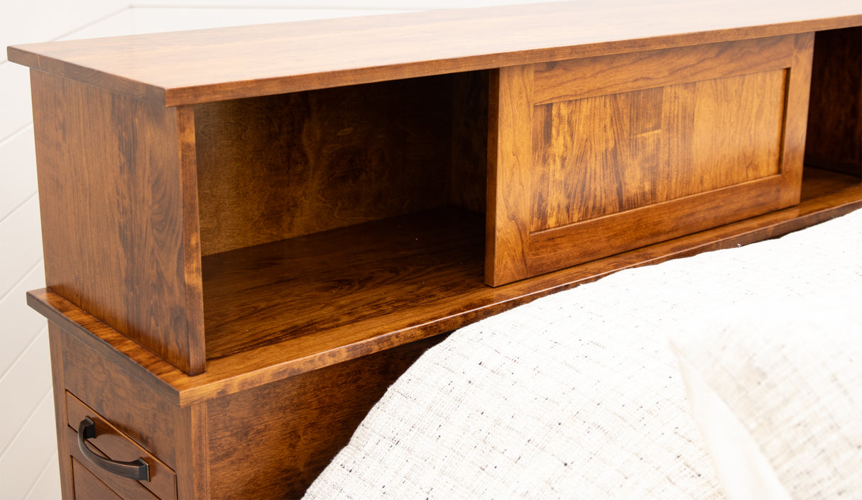 Weston Cherry Wood Storage Headboard & Platform Drawer Bed | MC