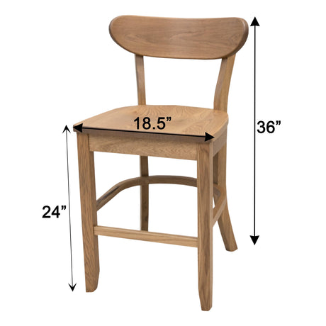 Windsor Rustic White Oak Wood 24" Mid Century Stationary Bar Stool | DS