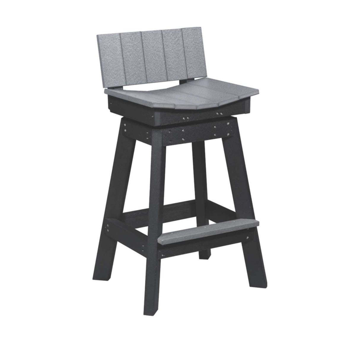 Outdoor Swivel Bar Stool with Back Deluxe Amish Poly - Light Gray & Black
