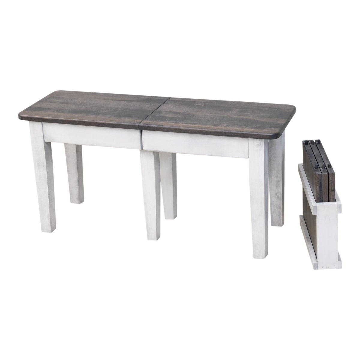 Shaker Solid White & Maple Wood Expandable Bench with Gunsmoke Top ...
