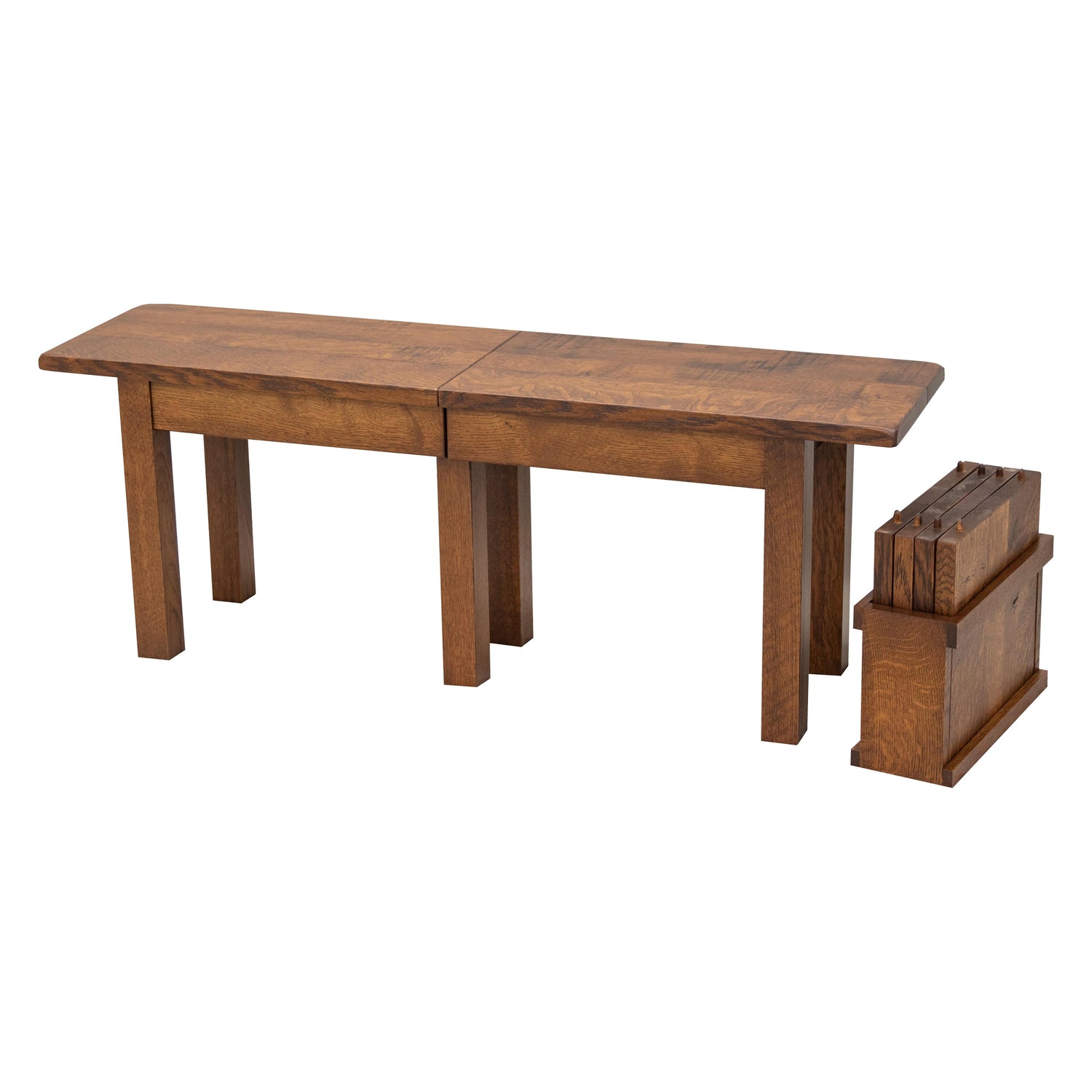 Straight Leg Quarter Sawn White Oak Wood Expandable Dining Bench | GB