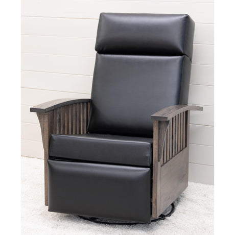 Mission Black Faux Leather Swivel Glider Recliner with Wood Arms