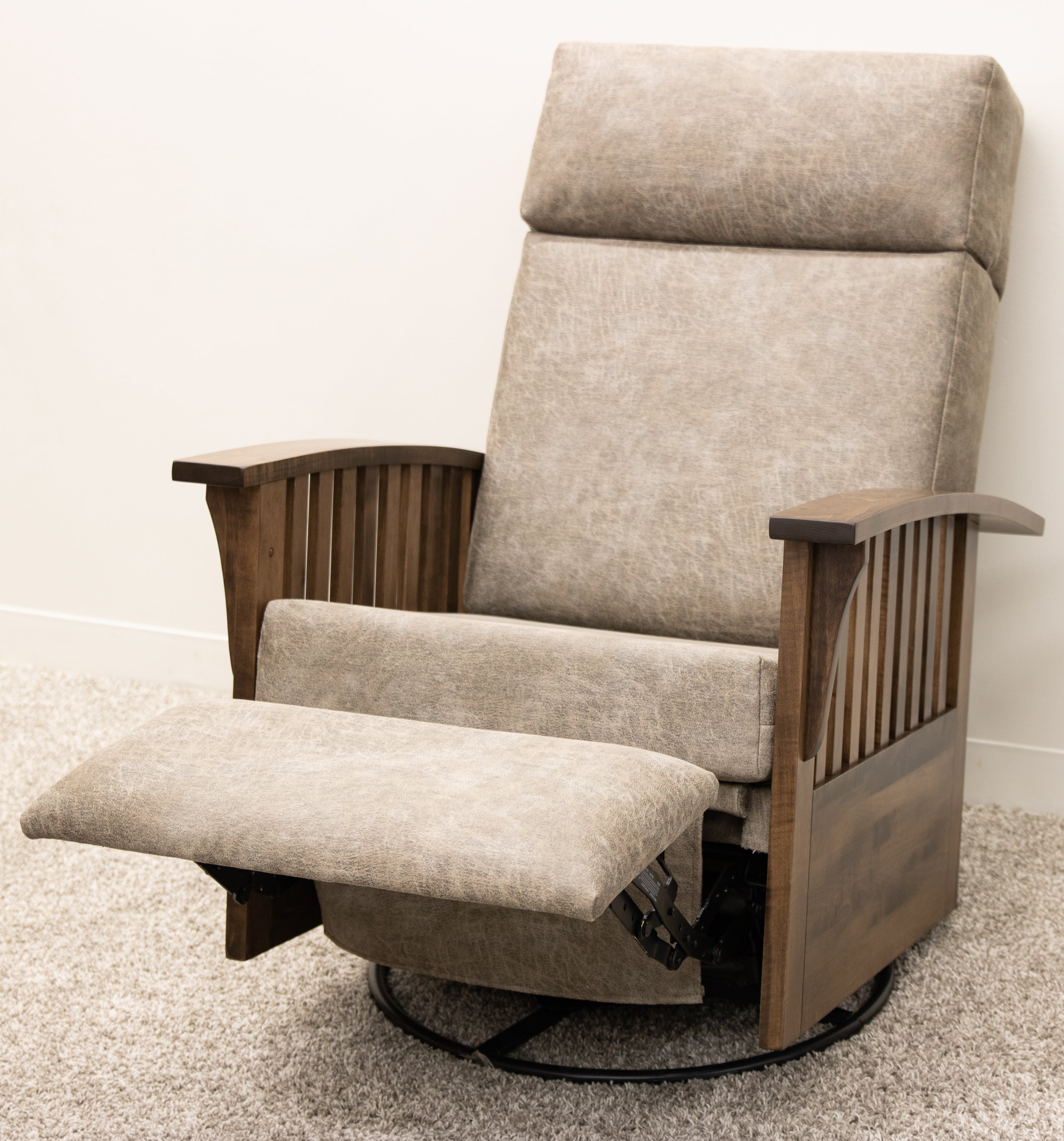 Mission Swivel Glider Recliner with Wood Arms - Thumbnail 4