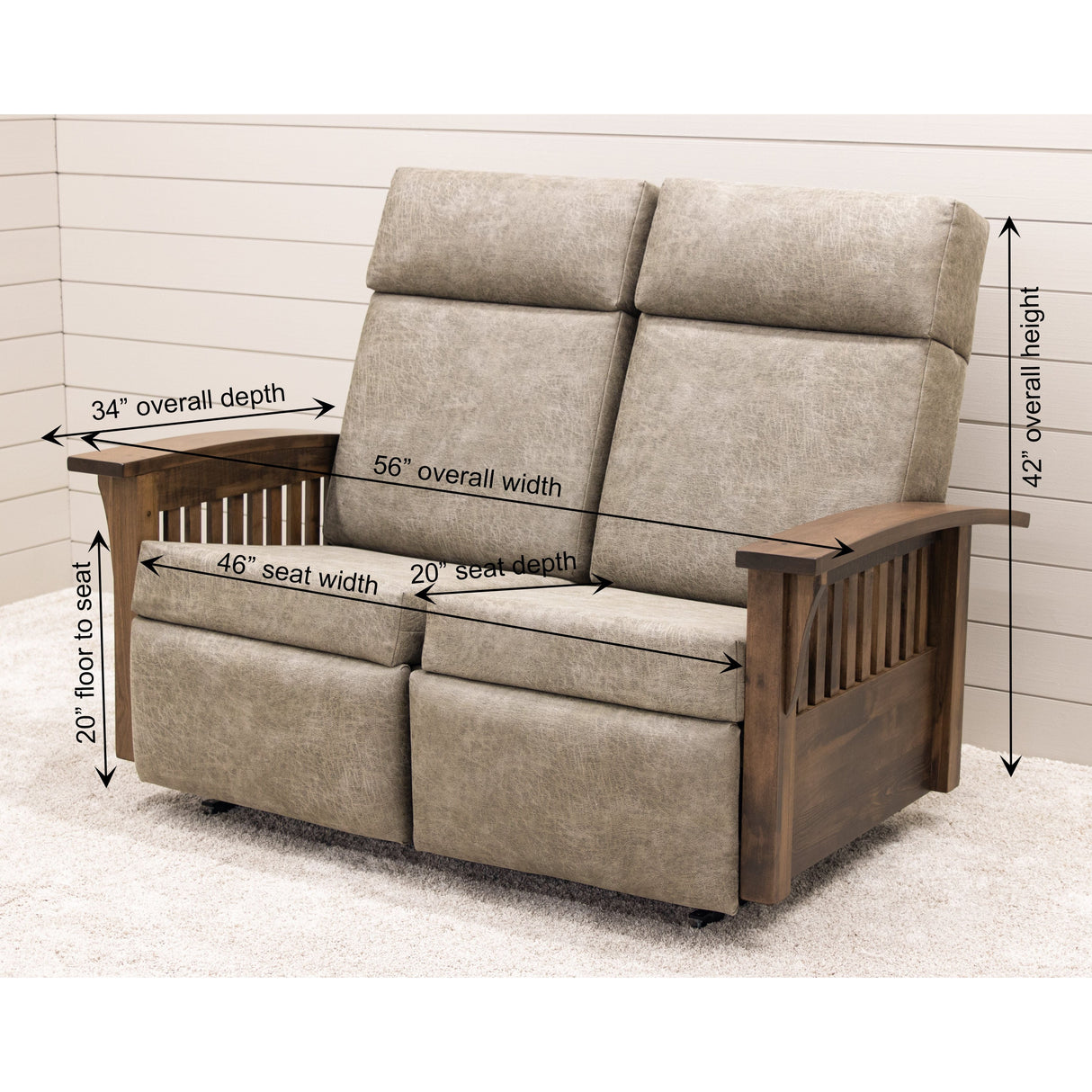 Mission Reclining Loveseat with Wood Arms