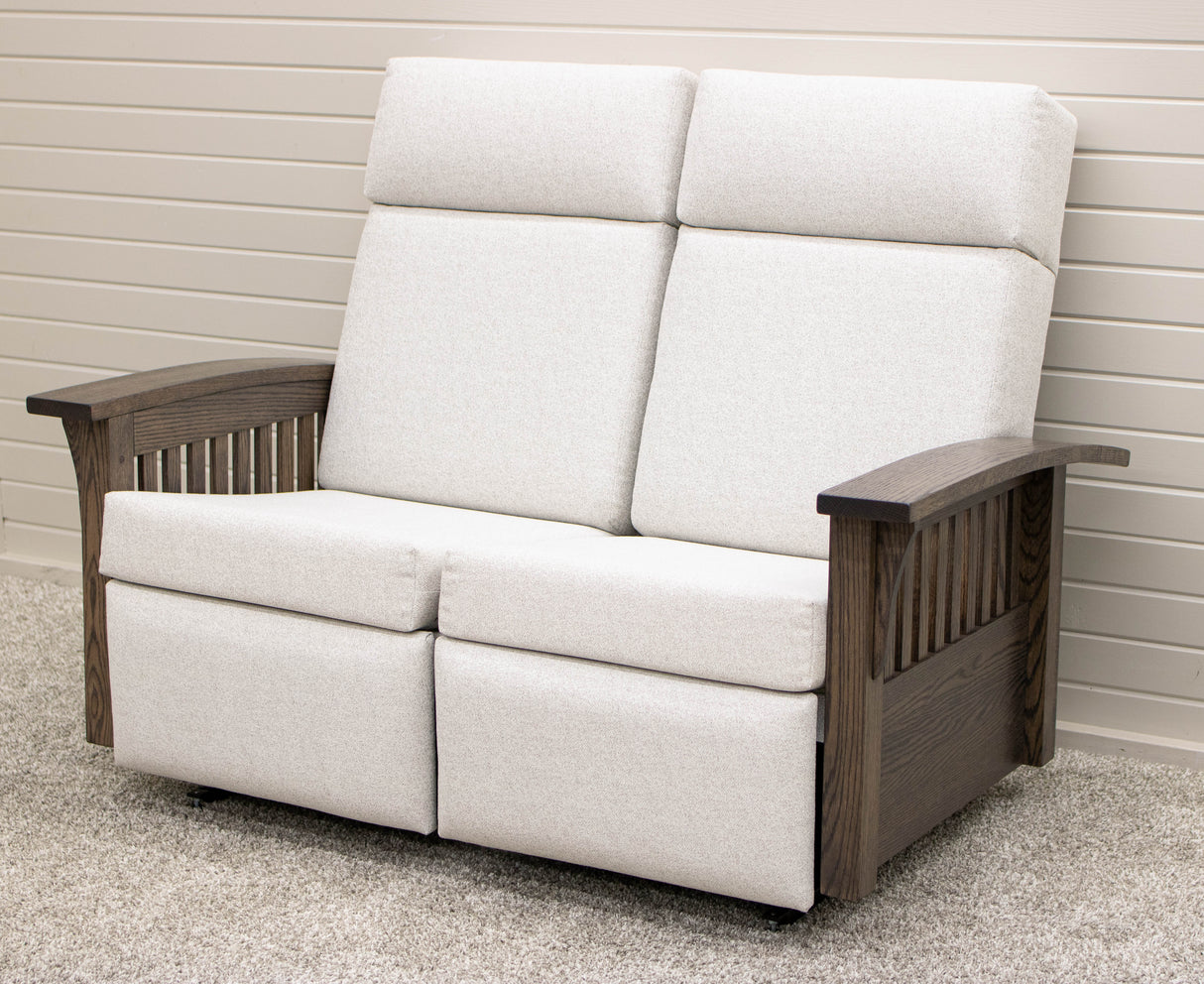 Mission White Reclining Loveseat with Wood Arms | 23-13