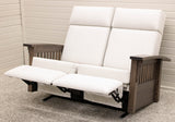 Mission White Reclining Loveseat with Wood Arms | 23-13