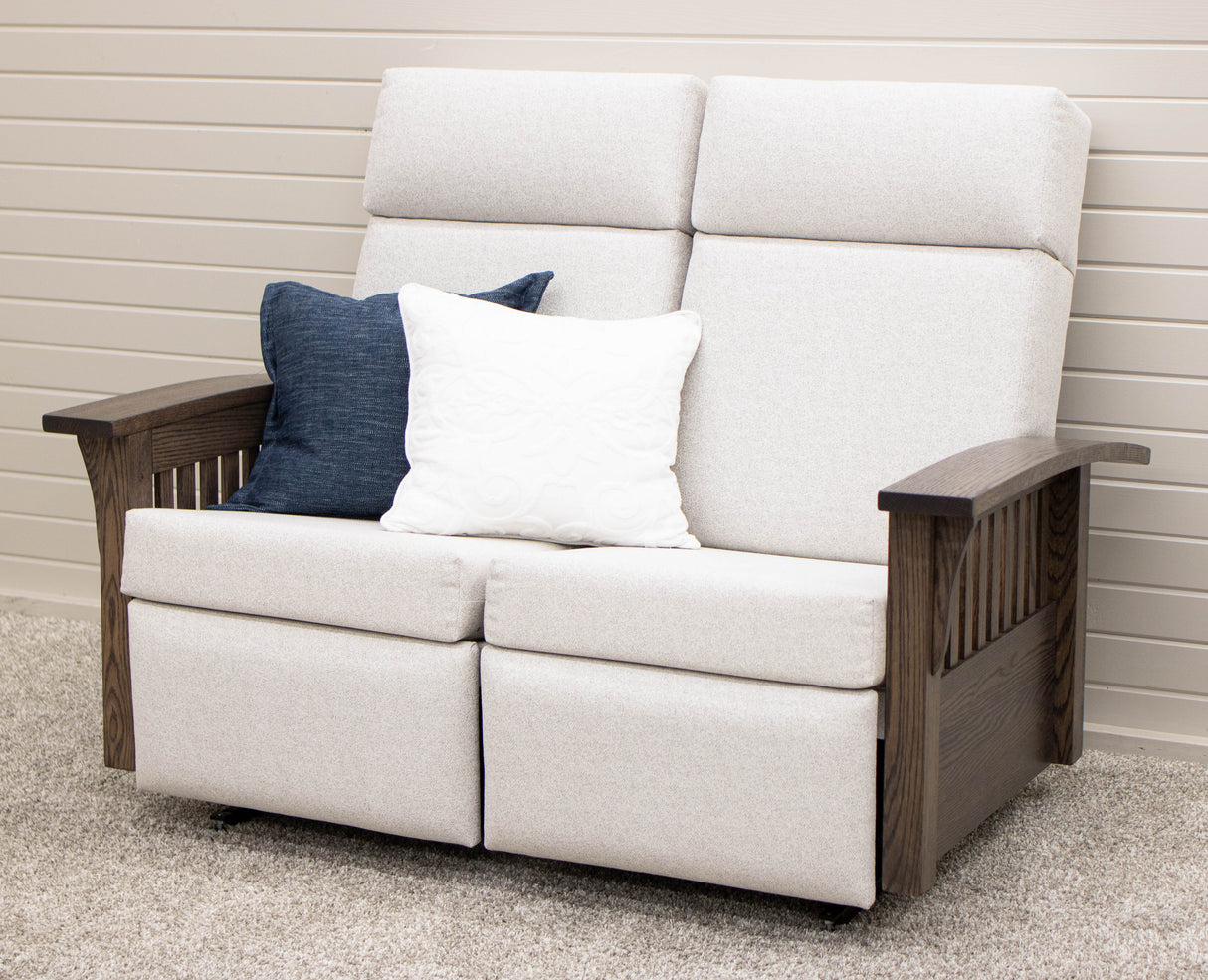 Mission White Reclining Loveseat with Wood Arms | 23-13