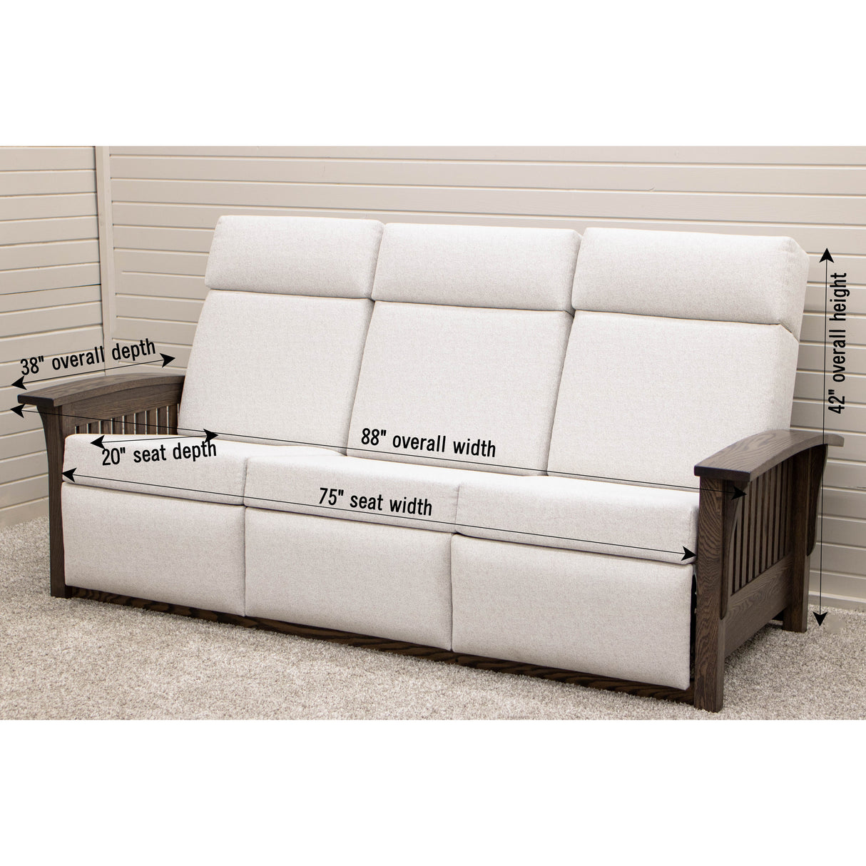 Mission Wallhugger Reclining Sofa with Wood Arms