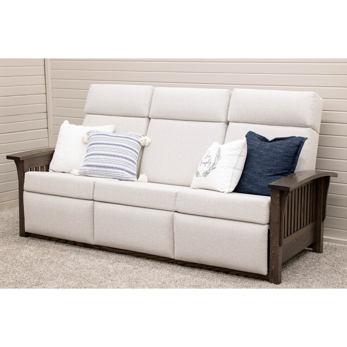 Mission Wallhugger Reclining Sofa with Wood Arms